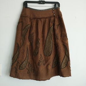 Yansi Fugel Brown Embroidered Midi Skirt